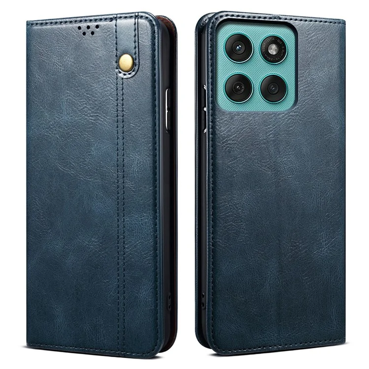 For Motorola Moto G Stylus 5G (2025) / Edge 60 Stylus 5G Case Crazy Horse Texture Waxy Leather Wallet Stand Phone Cover - Blue