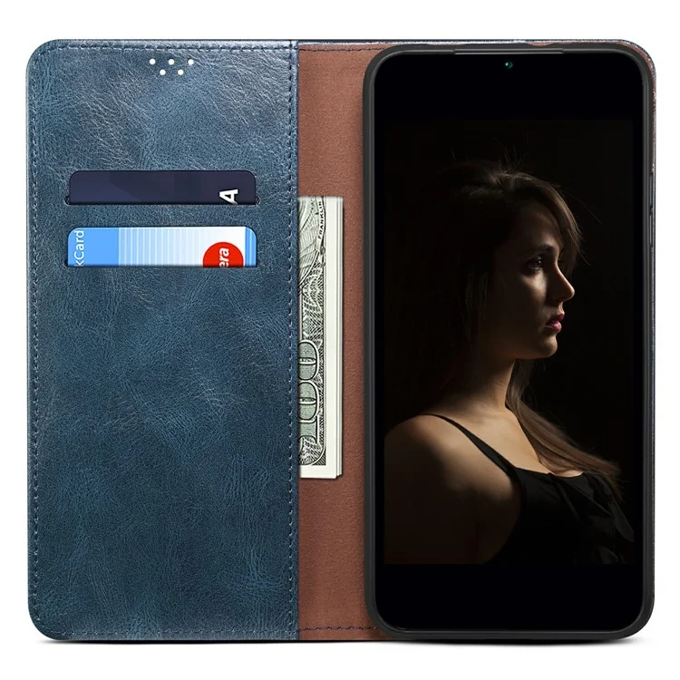 For Motorola Moto G Stylus 5G (2025) / Edge 60 Stylus 5G Case Crazy Horse Texture Waxy Leather Wallet Stand Phone Cover - Blue