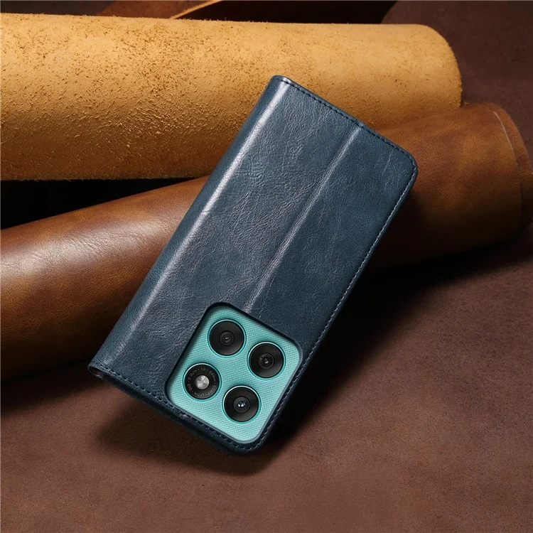 For Motorola Moto G Stylus 5G (2025) / Edge 60 Stylus 5G Case Crazy Horse Texture Waxy Leather Wallet Stand Phone Cover - Blue