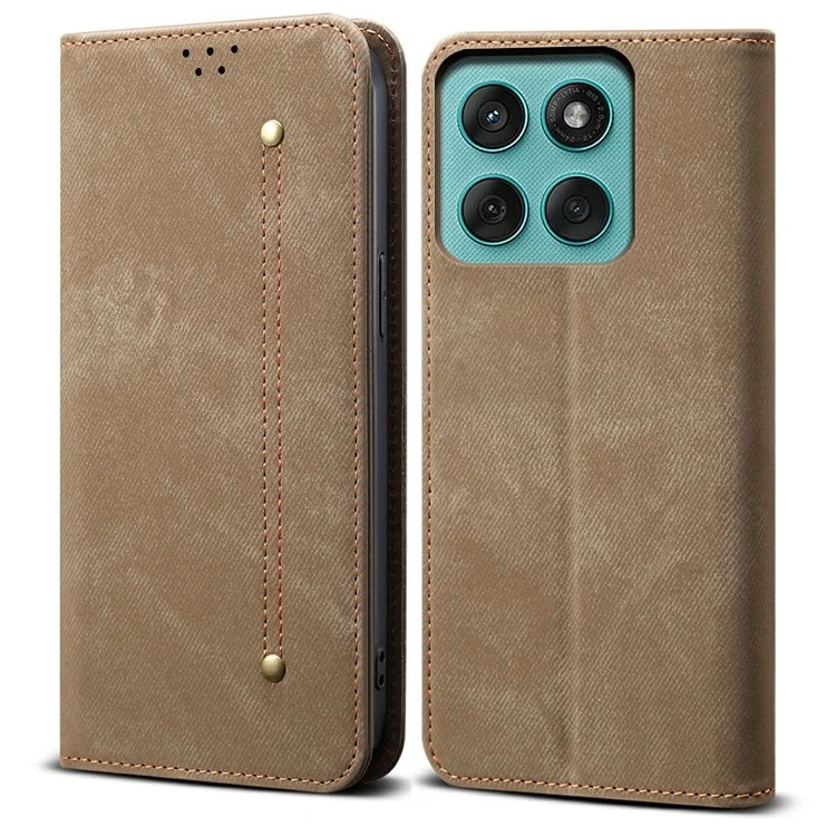 For Motorola Moto G Stylus 5G (2025) / Edge 60 Stylus 5G Case Jeans Cloth Texture Anti-Scratch Leather Stand Phone Cover - Khaki
