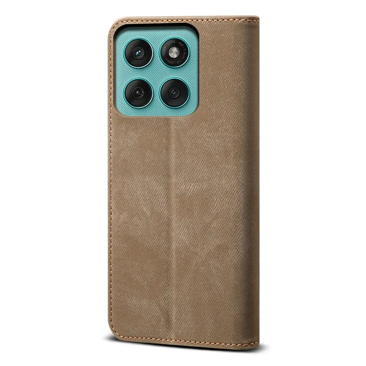 For Motorola Moto G Stylus 5G (2025) / Edge 60 Stylus 5G Case Jeans Cloth Texture Anti-Scratch Leather Stand Phone Cover - Khaki