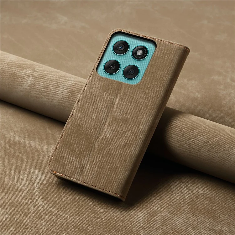 For Motorola Moto G Stylus 5G (2025) / Edge 60 Stylus 5G Case Jeans Cloth Texture Anti-Scratch Leather Stand Phone Cover - Khaki