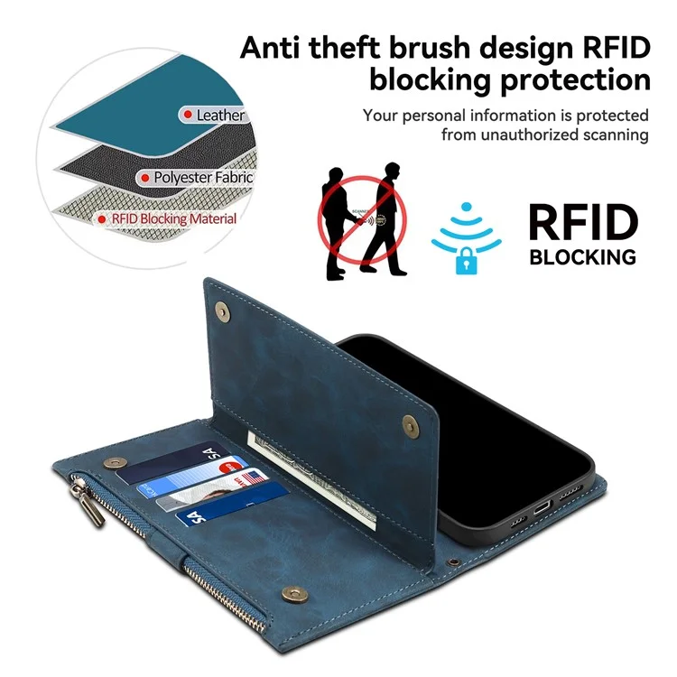 ESEBLE Star Series For Motorola Moto G Stylus 5G (2025) / Edge 60 Stylus 5G Case Zipper Wallet Leather Stand Phone Cover - Blue