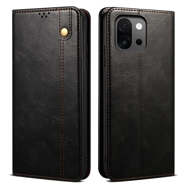 For OnePlus 13T 5G Case Crazy Horse Texture Waxy Leather Wallet Stand Phone Cover - Black