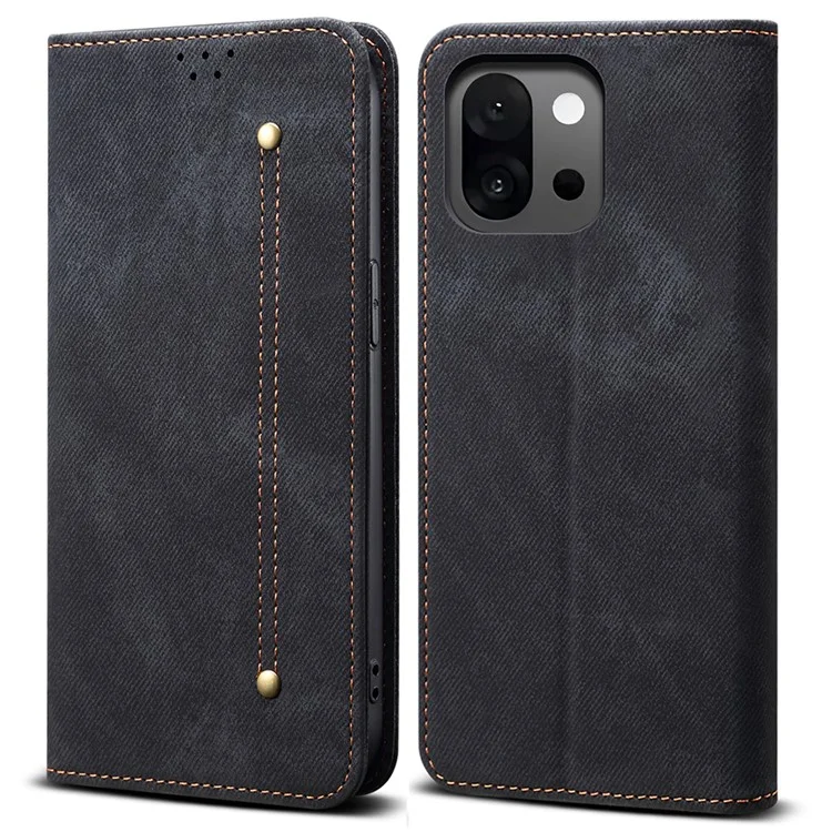 Funda de Cuero con Textura de Vaqueros para OnePlus 13T 5G - Antiarañazos con Soporte - Negro