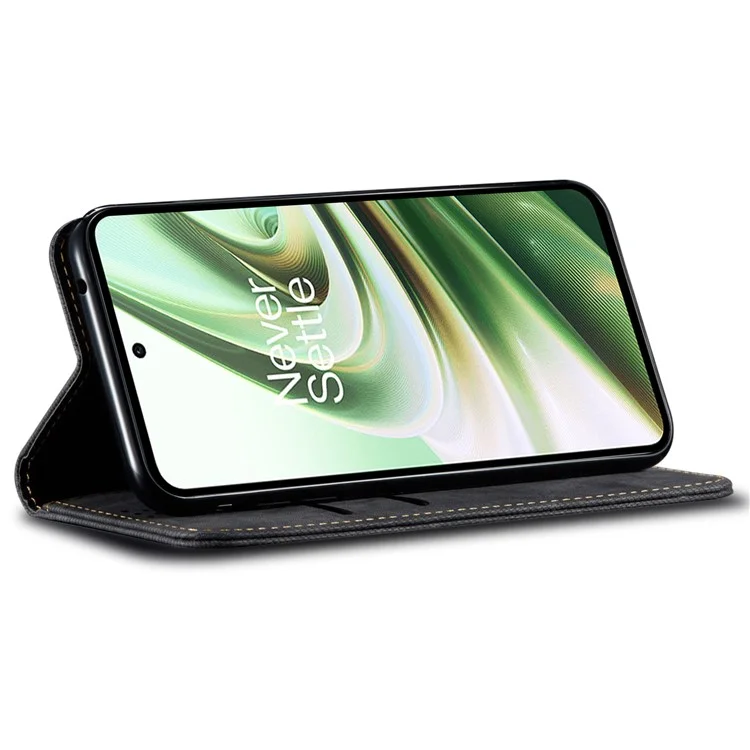 Funda de Cuero con Textura de Vaqueros para OnePlus 13T 5G - Antiarañazos con Soporte - Negro