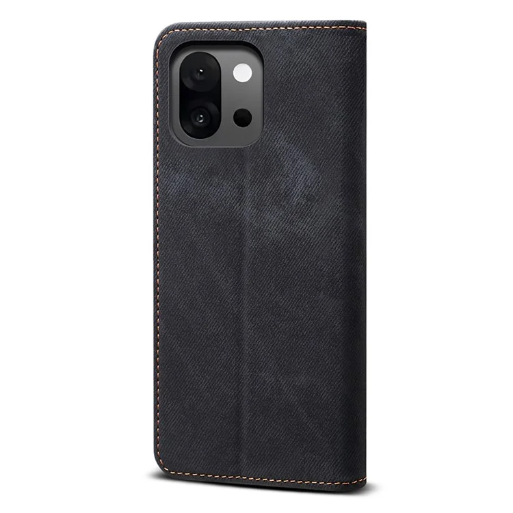Funda de Cuero con Textura de Vaqueros para OnePlus 13T 5G - Antiarañazos con Soporte - Negro
