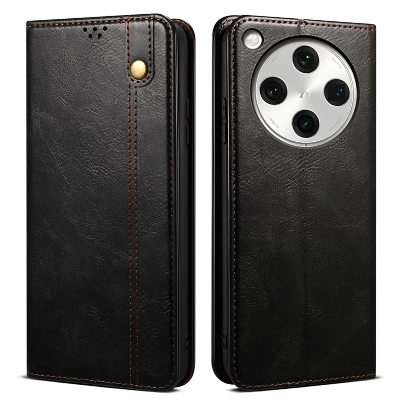 Til Oppo Find X8s+ 5G hylse med vokset vognmandstekstur af PU-læder med tegnebog og stander - Sort