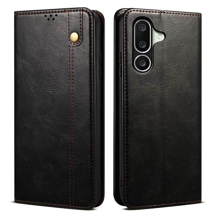 Pour Samsung Galaxy M56 5G Étui en Cuir Portefeuille à Texture de Cheval Fou avec Support - Noir