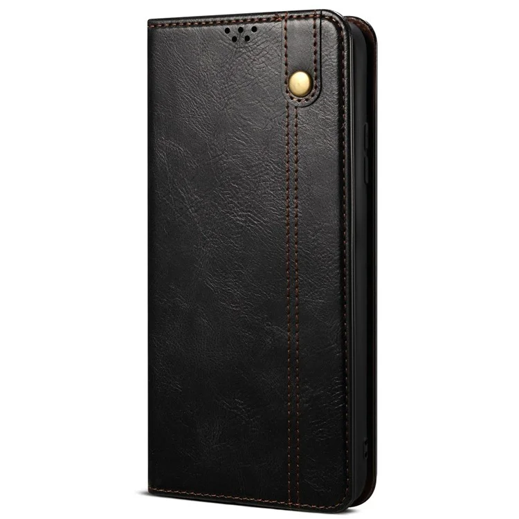 Pour Samsung Galaxy M56 5G Étui en Cuir Portefeuille à Texture de Cheval Fou avec Support - Noir