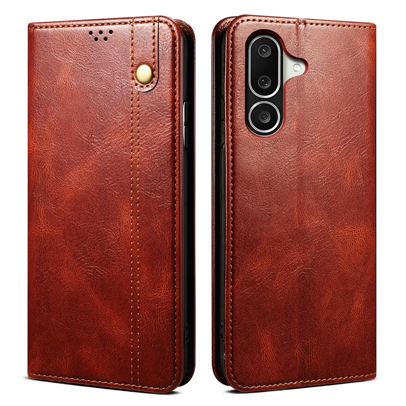 For Samsung Galaxy M56 5G Case Crazy Horse Texture Waxy Leather Wallet Stand Phone Cover - Brown