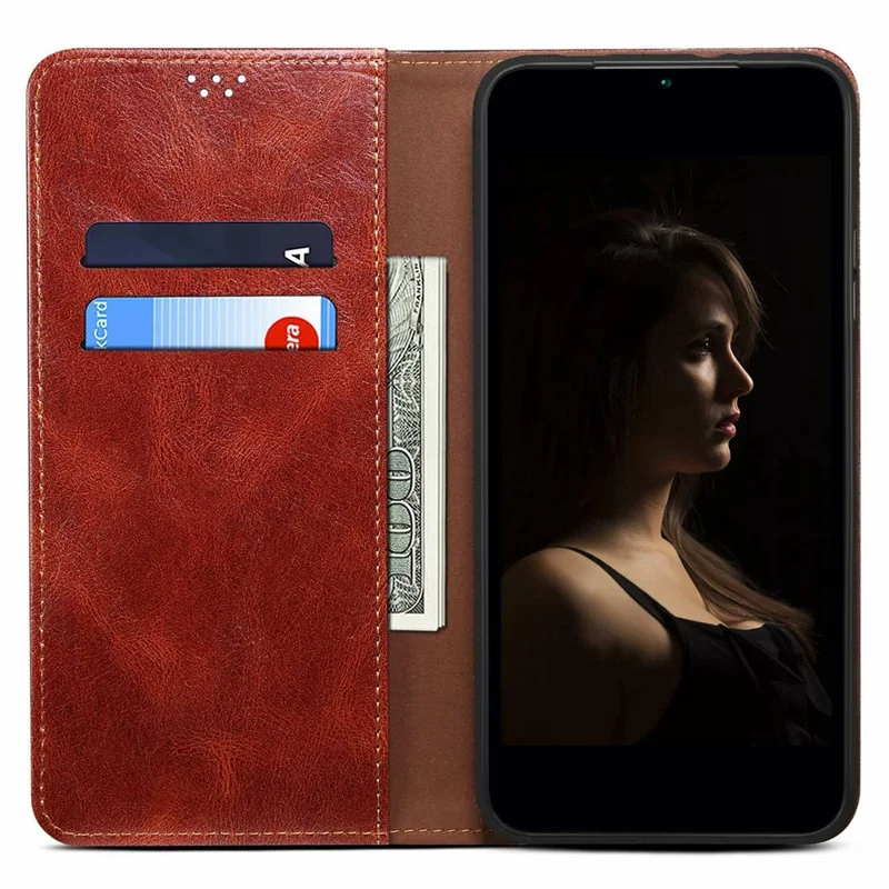 For Samsung Galaxy M56 5G Case Crazy Horse Texture Waxy Leather Wallet Stand Phone Cover - Brown