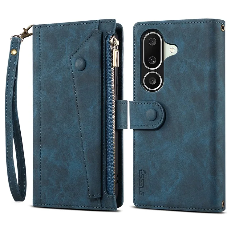 Capa ESEBLE Série Estrela para Samsung Galaxy M56 5G com Carteira de Zíper em Couro e Suporte - Azul