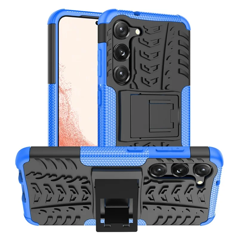 Bulk Purchasing For Samsung Galaxy S23+ Case with Kickstand Tyre Pattern PC + TPU Phone Cover - Blue