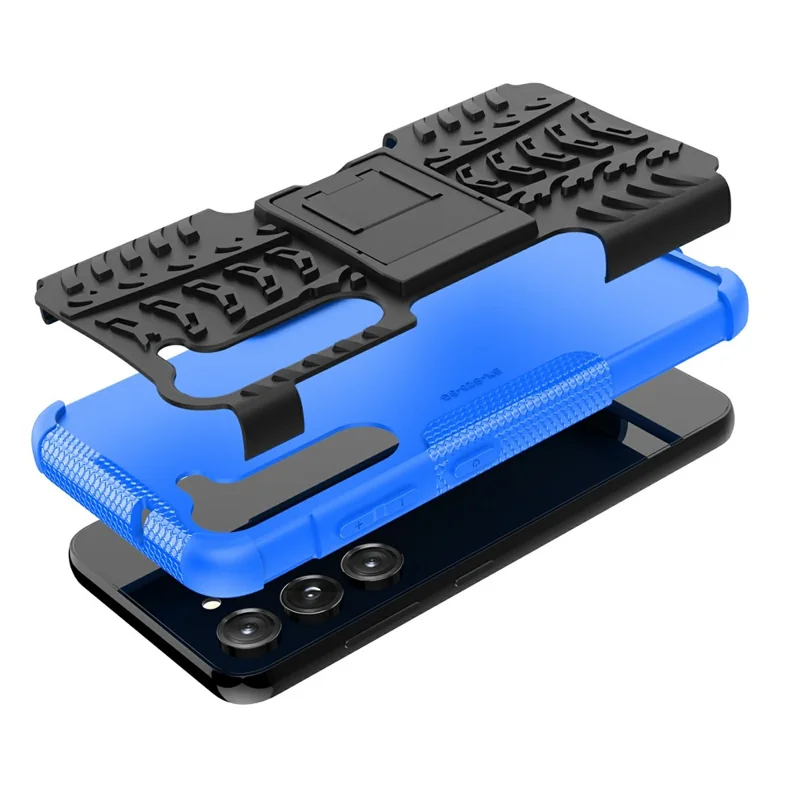 Bulk Purchasing For Samsung Galaxy S23+ Case with Kickstand Tyre Pattern PC + TPU Phone Cover - Blue