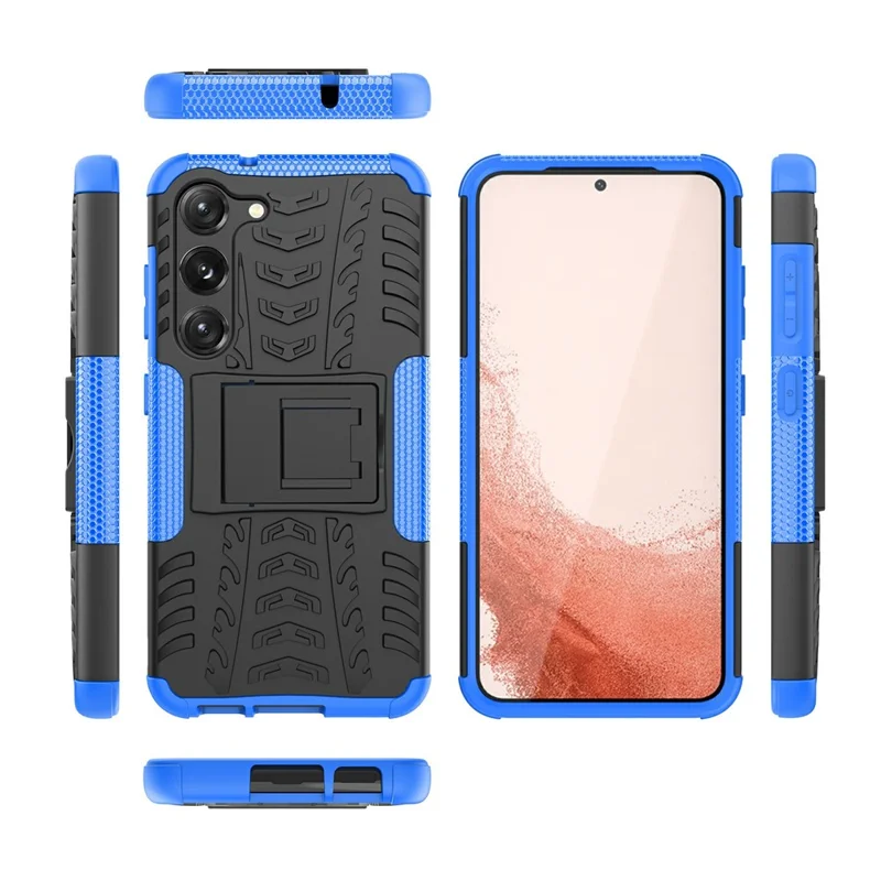Bulk Purchasing For Samsung Galaxy S23+ Case with Kickstand Tyre Pattern PC + TPU Phone Cover - Blue