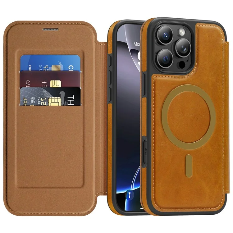Per iPhone 16 Pro Max Cover in Pelle Compatibile con MagSafe con Porta Carte RFID - Marrone