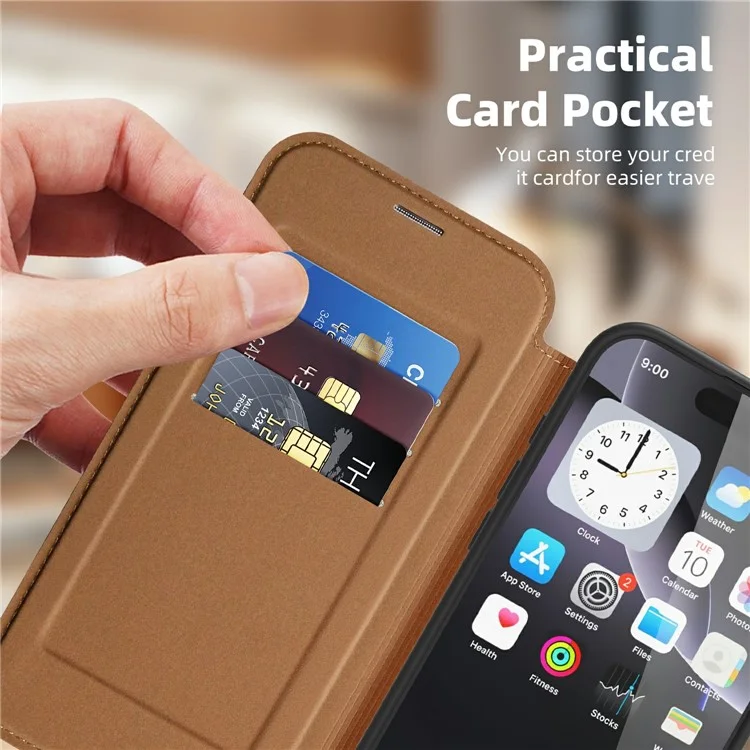 Per iPhone 16 Pro Max Cover in Pelle Compatibile con MagSafe con Porta Carte RFID - Marrone