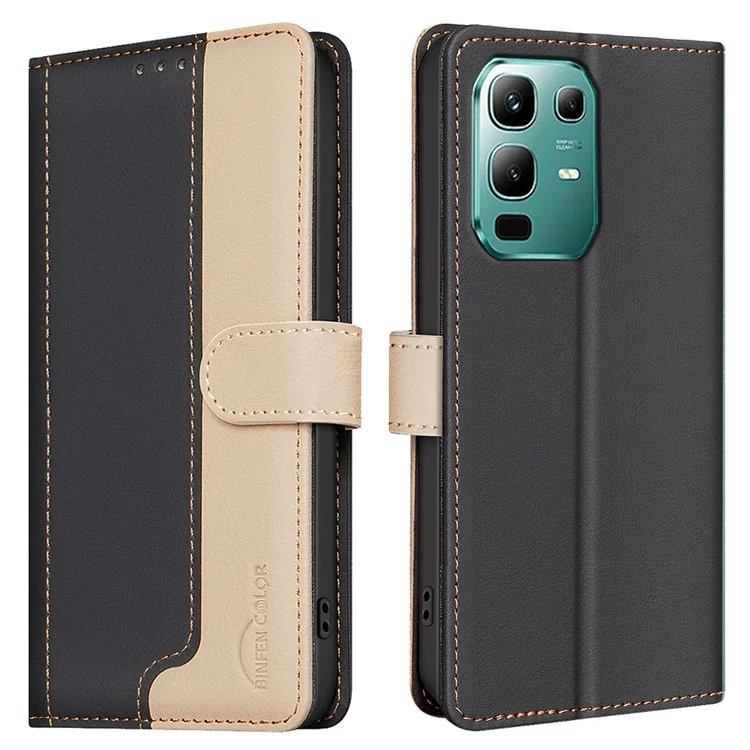 BINFEN COLOR BF33 Étui en Cuir avec Blocage RFID pour Infinix Note 50x 5G - Couleurs Contrastées Support Portefeuille - Noir
