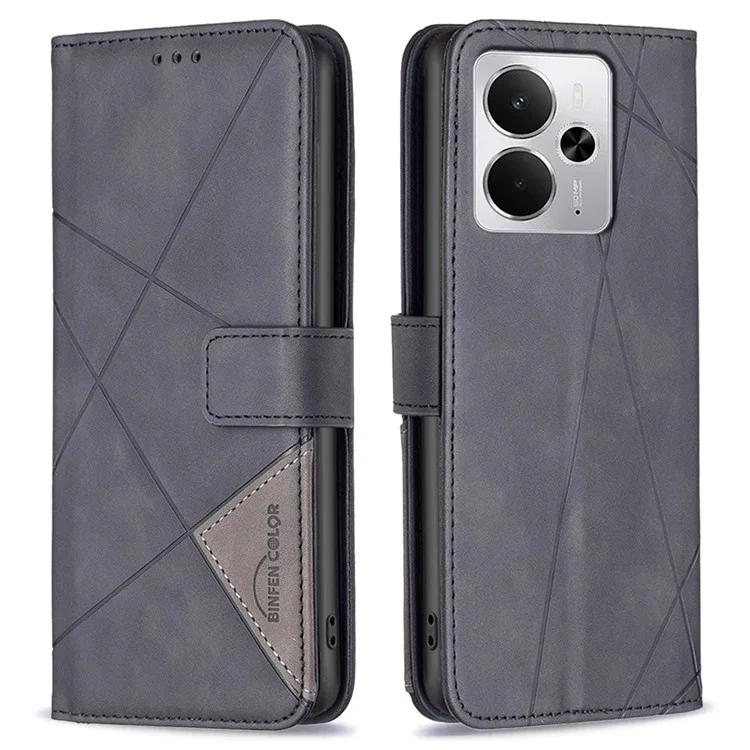 BINFEN COLOR Per Cover Portafoglio Realme 14 5G con Supporto e Geometrie Stampate in Pelle - Nero