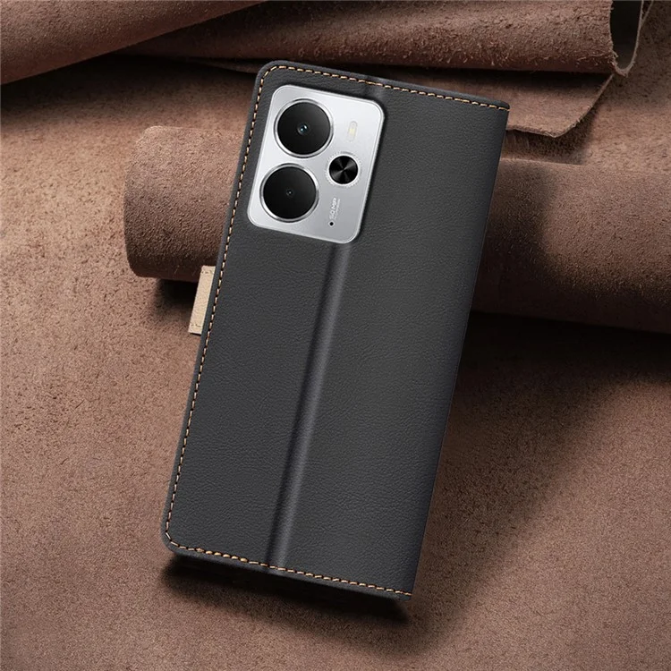 BINFEN COLOR BF33 For Realme 14 5G Leather Case Splicing Color RFID Blocking Wallet Stand Phone Cover - Black