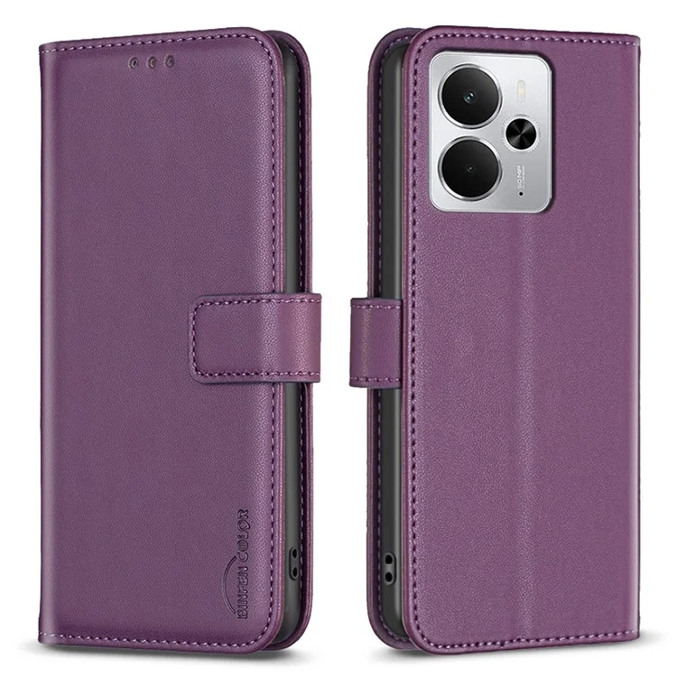 BINFEN COLOR BF17 Pour Realme 14 5G Étui Portefeuille Folio Flip Cuir - Violet Foncé