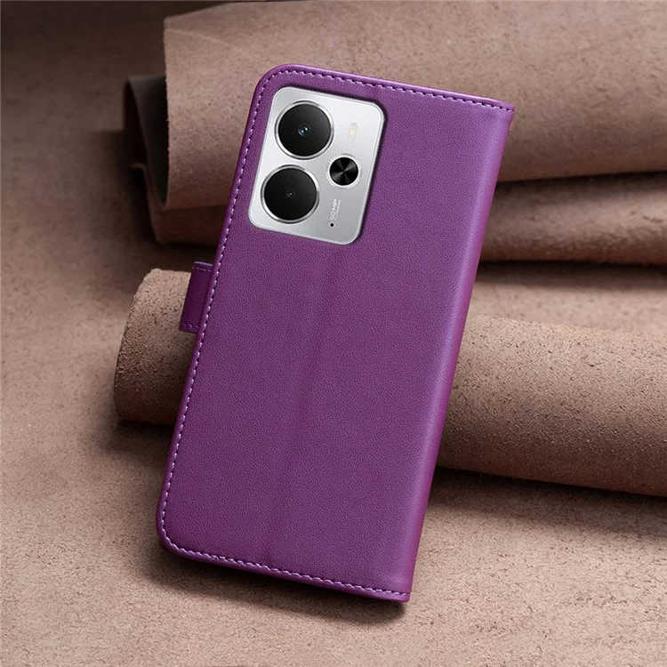 BINFEN COLOR BF17 Pour Realme 14 5G Étui Portefeuille Folio Flip Cuir - Violet Foncé
