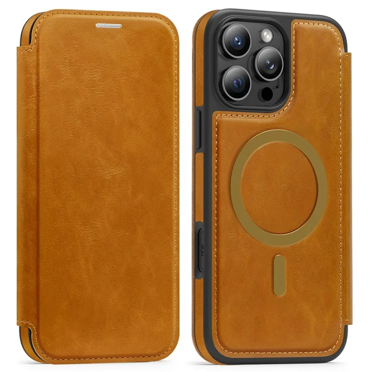 Für iPhone 16 Pro Lederhülle kompatibel mit MagSafe RFID-blockierender Kartenhalter Handyhülle - Braun