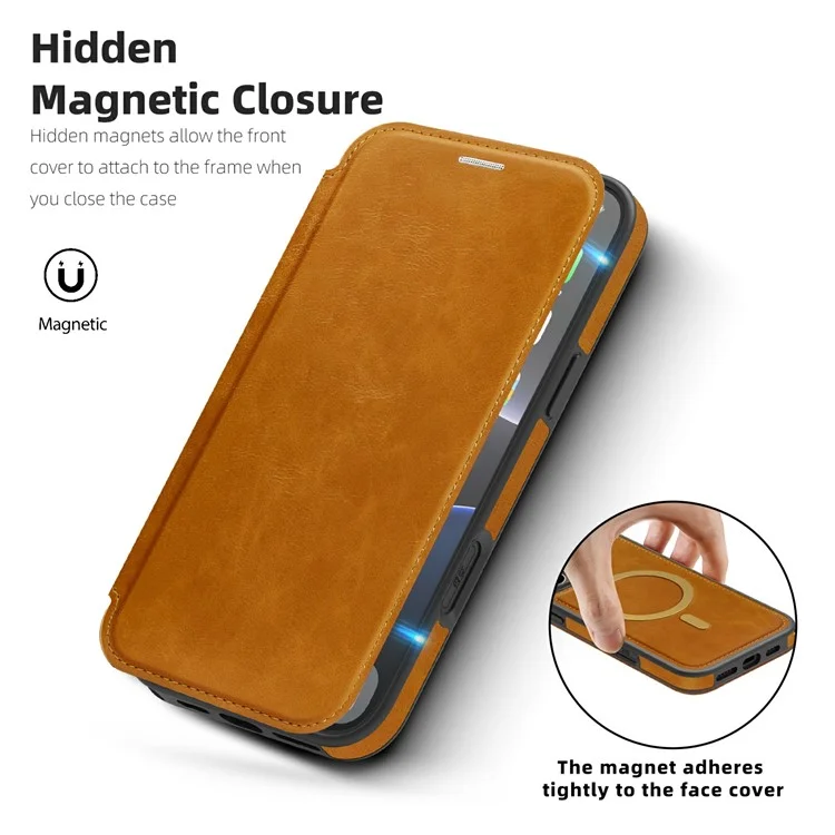 Für iPhone 16 Pro Lederhülle kompatibel mit MagSafe RFID-blockierender Kartenhalter Handyhülle - Braun