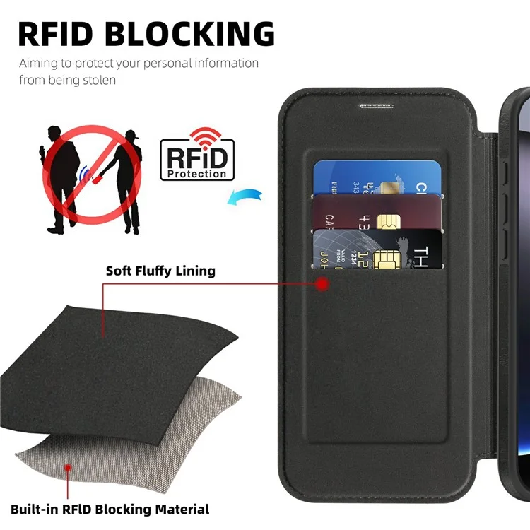 Für iPhone 16 Pro Lederhülle kompatibel mit MagSafe RFID-blockierender Kartenhalter Handyhülle - Braun