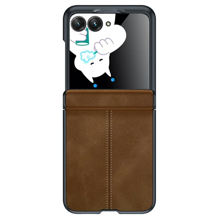Cover in Pelle Rigida per Motorola Razr 60 / 50 5G con Pellicola Protettiva Posteriore e Cerniera - Marrone