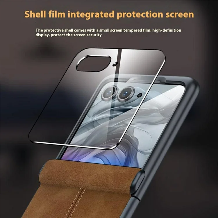 Cover in Pelle Rigida per Motorola Razr 60 / 50 5G con Pellicola Protettiva Posteriore e Cerniera - Marrone