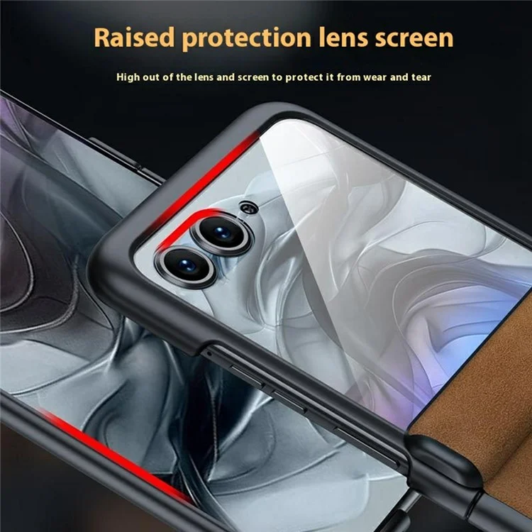 Cover in Pelle Rigida per Motorola Razr 60 / 50 5G con Pellicola Protettiva Posteriore e Cerniera - Marrone