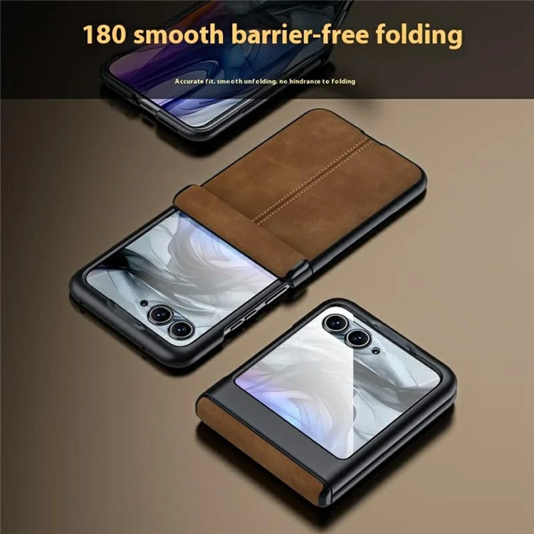 Cover in Pelle Rigida per Motorola Razr 60 / 50 5G con Pellicola Protettiva Posteriore e Cerniera - Marrone