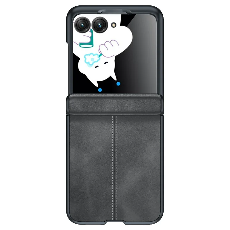 For Motorola Motorola Razr 70 / Razr 2026 / Razr 60 / Razr 2025 / Razr 50 / Razr 2024 Case Leather Hard PC Phone Cover with Rear Screen Film  /  Hinge - Black