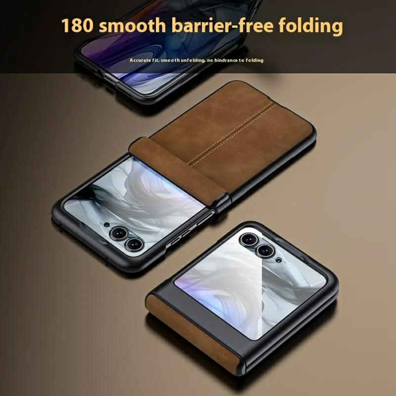For Motorola Motorola Razr 70 / Razr 2026 / Razr 60 / Razr 2025 / Razr 50 / Razr 2024 Case Leather Hard PC Phone Cover with Rear Screen Film  /  Hinge - Black