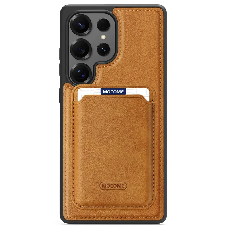 For Samsung Galaxy S25 Ultra Magnetic Case with Detachable Card Holder TPU + PU Leather Phone Back Cover - Brown