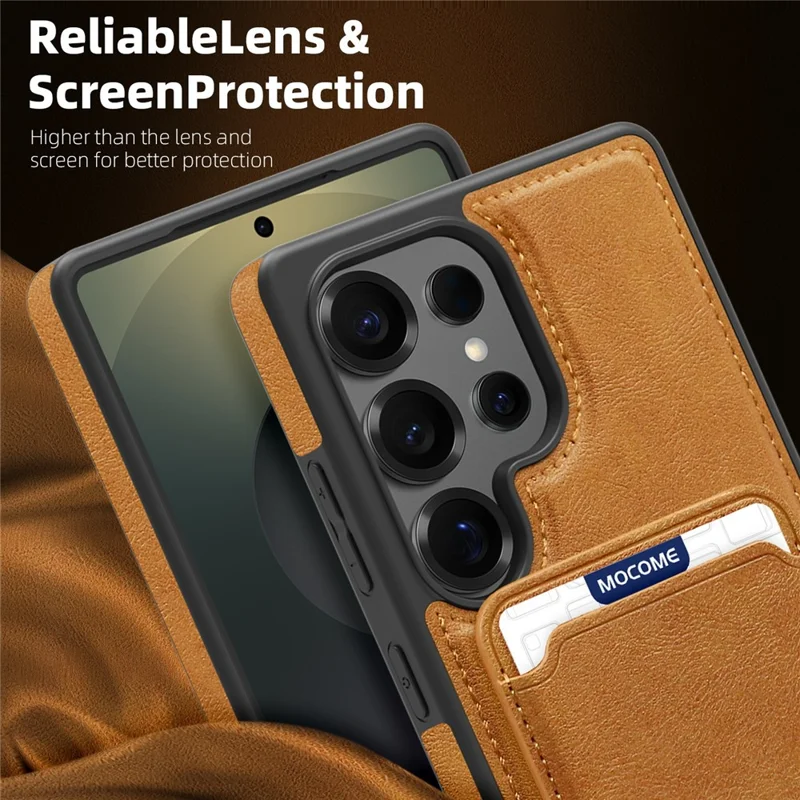 For Samsung Galaxy S25 Ultra Magnetic Case with Detachable Card Holder TPU + PU Leather Phone Back Cover - Brown