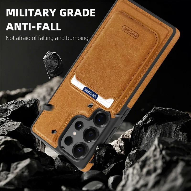 For Samsung Galaxy S25 Ultra Magnetic Case with Detachable Card Holder TPU + PU Leather Phone Back Cover - Brown