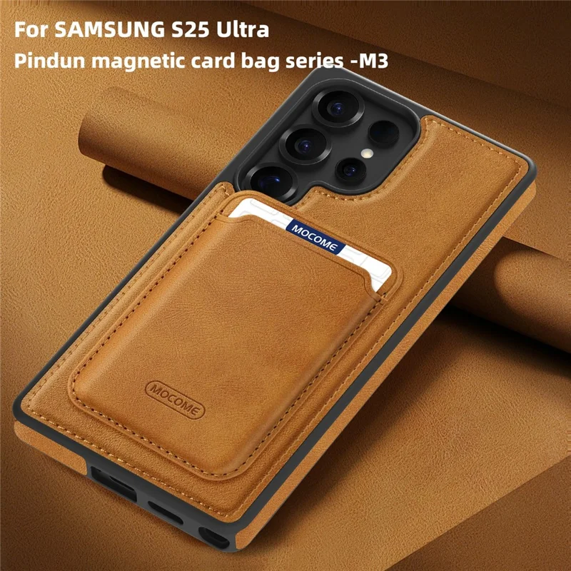 For Samsung Galaxy S25 Ultra Magnetic Case with Detachable Card Holder TPU + PU Leather Phone Back Cover - Brown