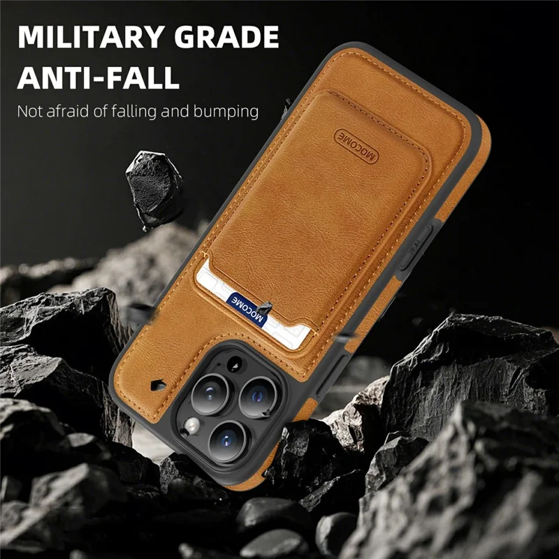 Pour iPhone 16 Pro Étui Magnétique avec Porte-Cartes Détachable TPU + Cuir PU Coque Arrière de Téléphone - Marron