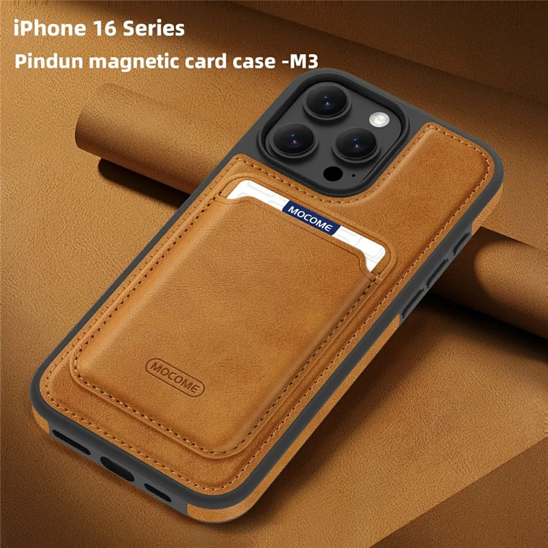 Pour iPhone 16 Pro Étui Magnétique avec Porte-Cartes Détachable TPU + Cuir PU Coque Arrière de Téléphone - Marron
