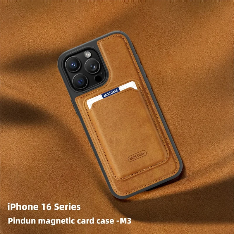 Pour iPhone 16 Pro Étui Magnétique avec Porte-Cartes Détachable TPU + Cuir PU Coque Arrière de Téléphone - Marron