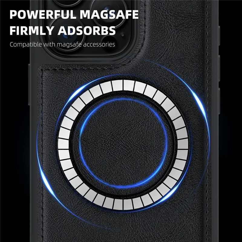 For iPhone 16 Pro Magnetic Case with Detachable Card Holder TPU + PU Leather Phone Back Cover - Blackish Green