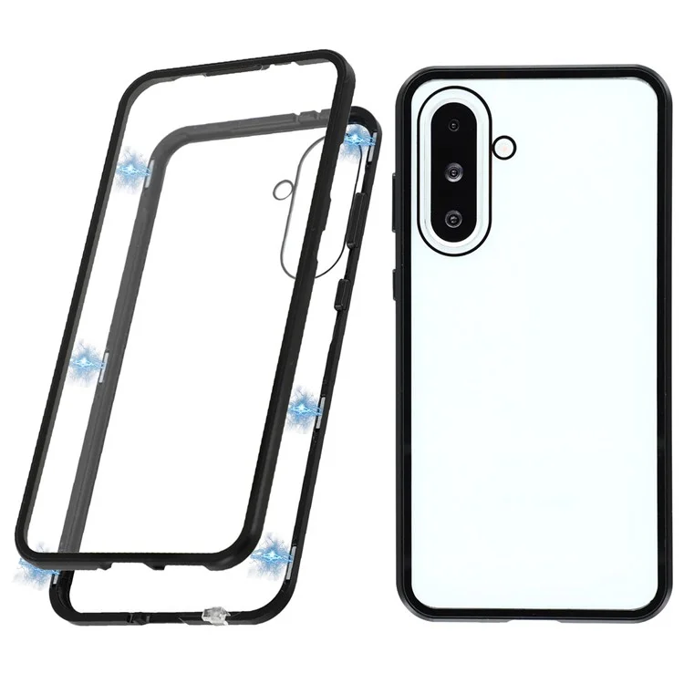 Étui pour Samsung Galaxy A56 5G à Double Face en Verre Trempé Magnétique Transparent - Noir