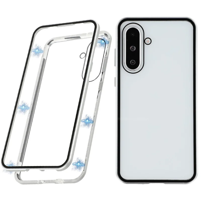 For Samsung Galaxy A56 5G Full Body Case Magnetic Tempered Glass Double-Sided Phone Case - Silver