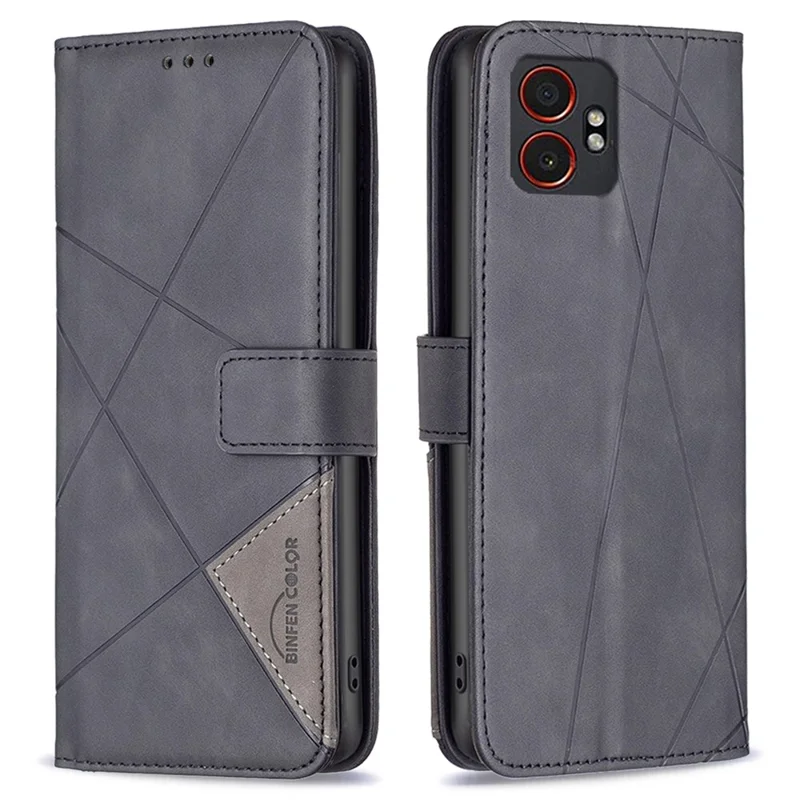 BINFEN COLOR For Samsung Galaxy XCover7 Pro Phone Cases Wallet Stand Geometry Imprinted Leather Cover - Black