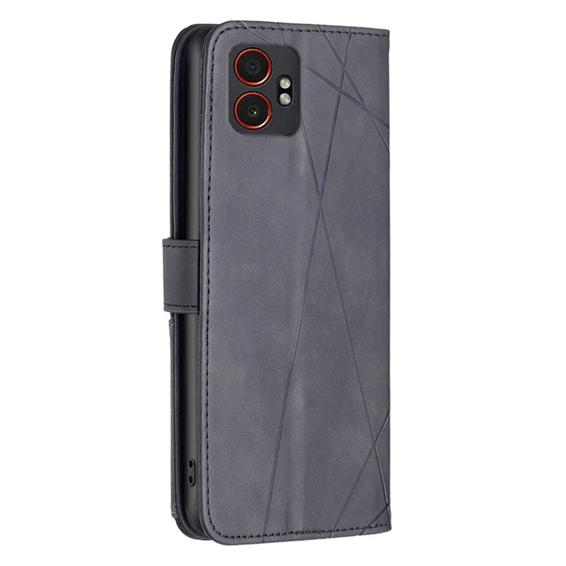 BINFEN COLOR For Samsung Galaxy XCover7 Pro Phone Cases Wallet Stand Geometry Imprinted Leather Cover - Black