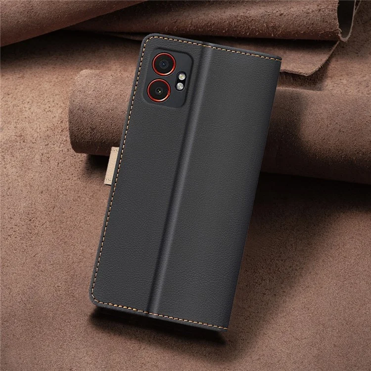 BINFEN COLOR BF33 Für Samsung Galaxy XCover7 Pro Lederhülle Farbspleißen RFID-blockierendes Geldbörsentasche Ständer Handyhülle - Schwarz