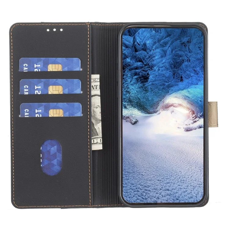 BINFEN COLOR BF33 Für Samsung Galaxy XCover7 Pro Lederhülle Farbspleißen RFID-blockierendes Geldbörsentasche Ständer Handyhülle - Schwarz
